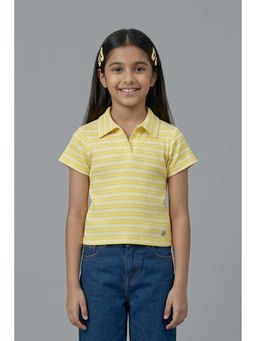 TINY GIRL - Half Sleeves Stripe Printed Polo T-shirt- Lemon Yellow