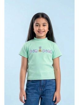 TINY GIRL - Half Sleeves Fancy Sequins Patch Detailed- Green