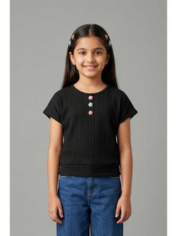 TINY GIRL - Half Sleeves Textured Detailed Top- Black