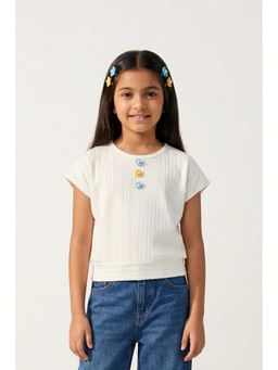 TINY GIRL - Half Sleeves Textured Detailed Top- White