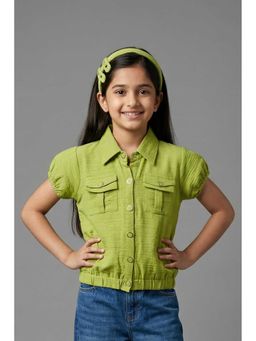TINY GIRL - Half Sleeves Soild Shirt- Mehndi Green