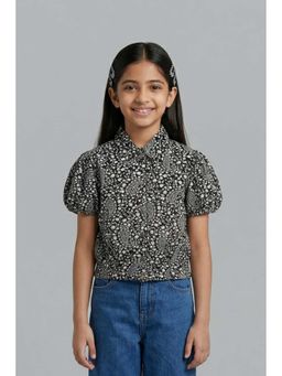TINY GIRL - Puff Sleeves Paisley Printed Shirt- Black