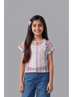 TINY GIRL - Half Sleeves Stripe Printed Bow Applique Detail Top With Inner- Pink