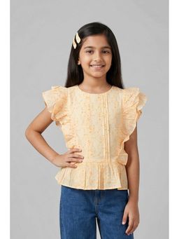 TINY GIRL - Frill Sleeves Sprinkle Printed Top- Neon Orange