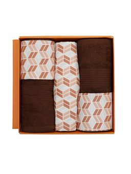 Maspar - Cotton Geometric Print Bed Bath Set- Bedsheet Pillow Cover & Bath Towel (King)