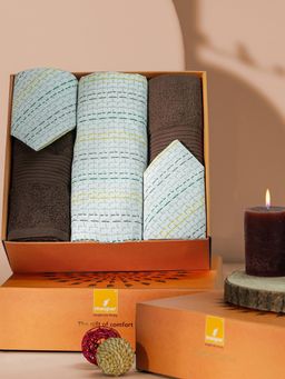 Maspar - Cotton Abstract Print Bed Bath Set- Bedsheet Pillow Cover & Bath Towel (King)