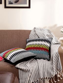 Maspar - Cotton Embroidery Medium Square Pack of 2 Cushion Cover (16x16 inches)