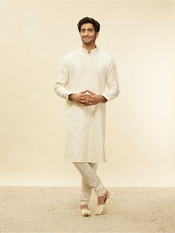 Twamev - Cream Blended Viscose Embroidered Kurta Churidar for Men (Set of 2)
