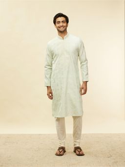 Twamev - Green Blended Viscose Embroidered Kurta Churidar for Men (Set of 2)
