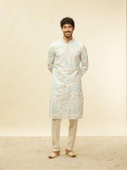 Twamev - Cream Blended Viscose Printed Kurta Trouser for Men (Set of 2)