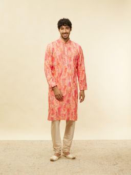 Twamev - Pink Art Silk Embroidery Mirror Work Kurta Churidar for Men (Set of 2)