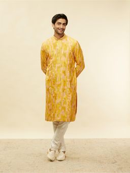 Twamev - Yellow Art Silk Embroidered Kurta Churidar for Men (Set of 2)