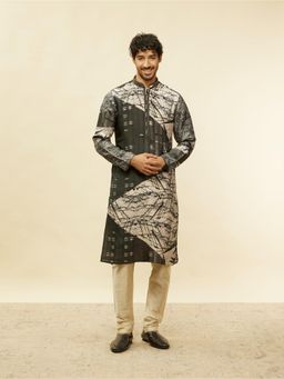 Twamev - Grey Art Silk Printed Kurta Churidar for Men (Set of 2)