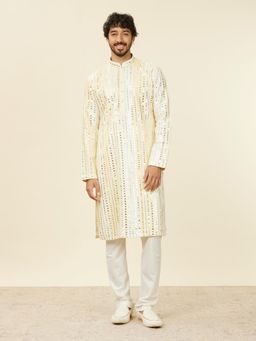 Twamev - Yellow Georgette Embroidery Zari Mirror Work Kurta Churidar for Men (Set of 2)