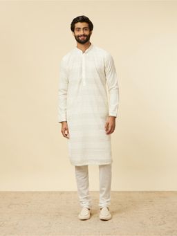 Twamev - Cream Georgette Embroidered Kurta Churidar for Men (Set of 2)