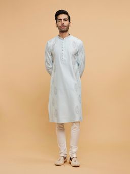 Twamev - Grey Blended Viscose Printed Kurta Churidar for Men (Set of 2)