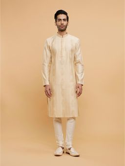 Twamev - Beige Blended Viscose Printed Kurta Churidar for Men (Set of 2)