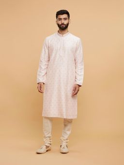 Twamev - Pink Art Silk Thread Embroidery Kurta Churidar for Men (Set of 2)