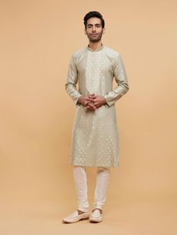 Twamev - Green Blended Viscose Thread Embroidery Kurta Churidar for Men (Set of 2)