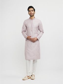 Twamev - Purple Blended Viscose Thread Embroidery Kurta Churidar for Men (Set of 2)
