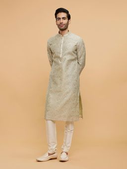 Twamev - Green Chanderi Woven Printed Kurta Churidar for Men (Set of 2)