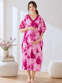 Secret Wish - Pink Tie and Dye Rayon Maternity Kaftan