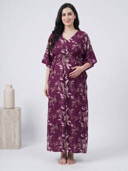 Secret Wish - Purple Floral Rayon Maternity Kaftan