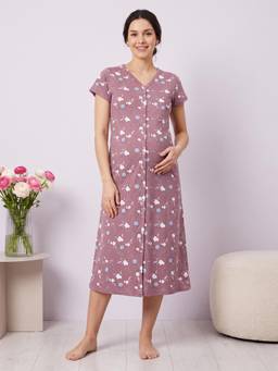 Secret Wish - Mauve Floral Hosiery Zipless Maternity Night Dress