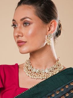 Yellow Chimes - Gold-Plated and White Pearl and Kundan-Studded Jewellery Set of 2