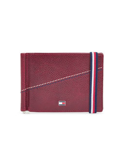 Tommy Hilfiger - Adriel Mens Leather Wallet Stitch Details Burgundy