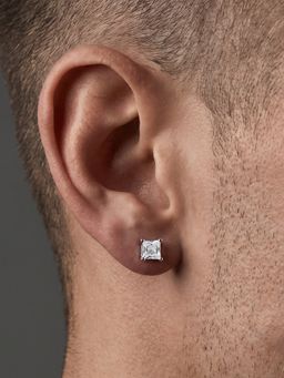 TOUCH925 - Silver Princess-Cut Solitaire 925 White Stud Earring for Men