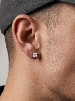 TOUCH925 - Silver Square Solitaire 925 White Stud Earring for Men