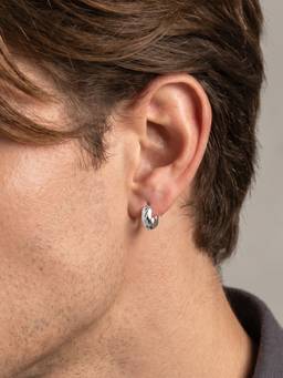 TOUCH925 - Engraved Leaf Motif 925 Silver Huggie Hoop Earring for Men