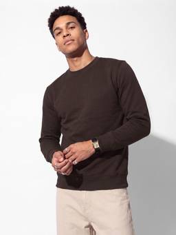 max - Brown Cotton Blend Solid Sweatshirt