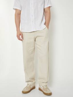 max - Beige Cotton Solid Trouser