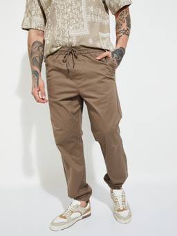 max - Brown Cotton Blend Solid Jogger