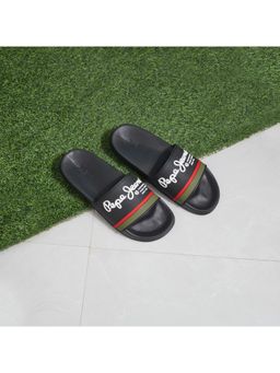 Pepe Jeans - Black Graphic Print Beach Sliders