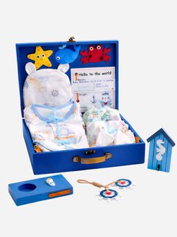 Little Surprise Box - 18Pcs Nautical Wooden Suitcase Gift Set Baby Boy (0-6 Months)