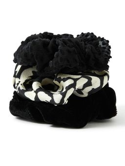Accessorize London - Women's White 3 Pack Mono Hair Scrunchie