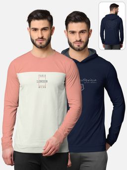 BULLMER - Trendy Front & Back Printed Full Sleeve T-shirt For Men Multi-color (Pack of 2)