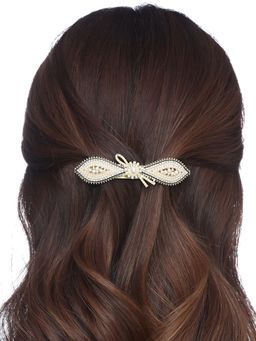 Yellow Chimes - White Pearl Floral Shaped French Barrette Hairclips