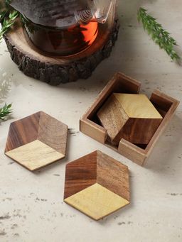 The Decor Mart - 3 Tone Heaxagonal Wooden Coaster Set