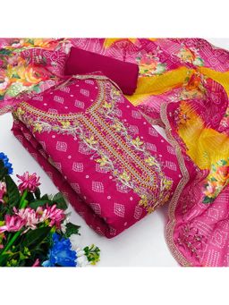 Zeepkart - Pink Chanderi Cotton Embroidered Unstitched Dress Material (Set of 3)
