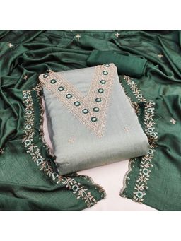 Zeepkart - Light Green Silk Embroidered Unstitched Dress Material (Set of 3)