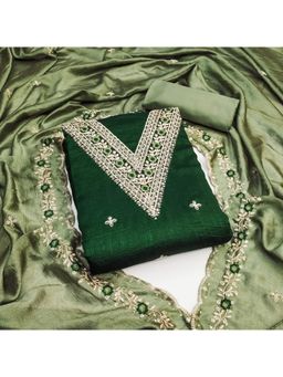 Zeepkart - Green Silk Embroidered Unstitched Dress Material (Set of 3)