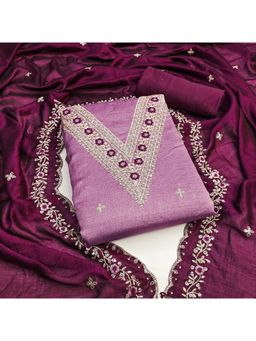 Zeepkart - Pink Silk Embroidered Unstitched Dress Material (Set of 3)