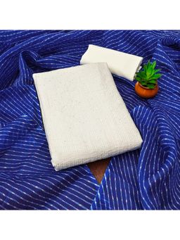 Zeepkart - Blue Chanderi Cotton Embroidered Unstitched Dress Material (Set of 3)