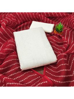 Zeepkart - Maroon Chanderi Cotton Embroidered Unstitched Dress Material (Set of 3)