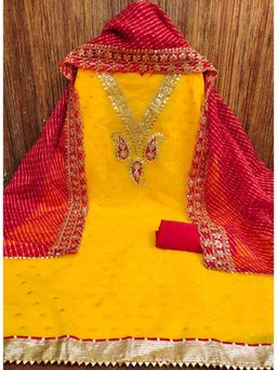 Zeepkart - Mustard Chanderi Embroidered Unstitched Dress Material (Set of 3)