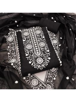 Zeepkart - Black Chanderi Cotton Embroidered Unstitched Dress Material (Set of 3)